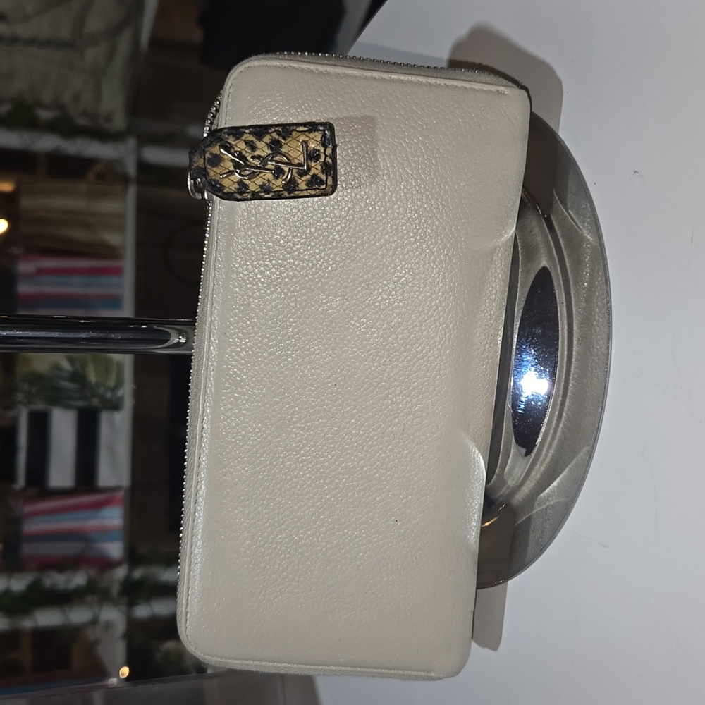 $3 START AUTH YSL Ivory Leather Large Zip around wallet